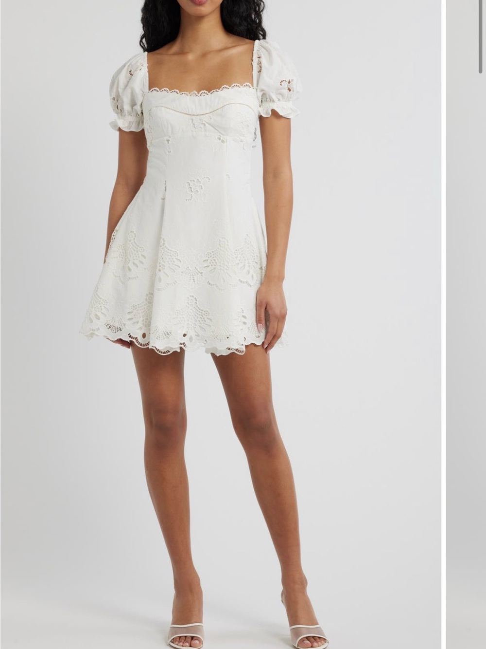 House of CB White Eyelet Puff-Sleeve Mini Dress
